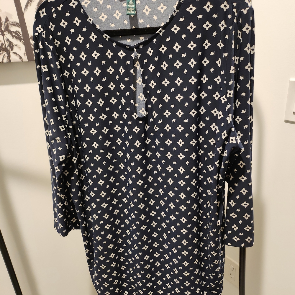 Lauren Ralph Lauren Navy Blue and White Patterned Tunic